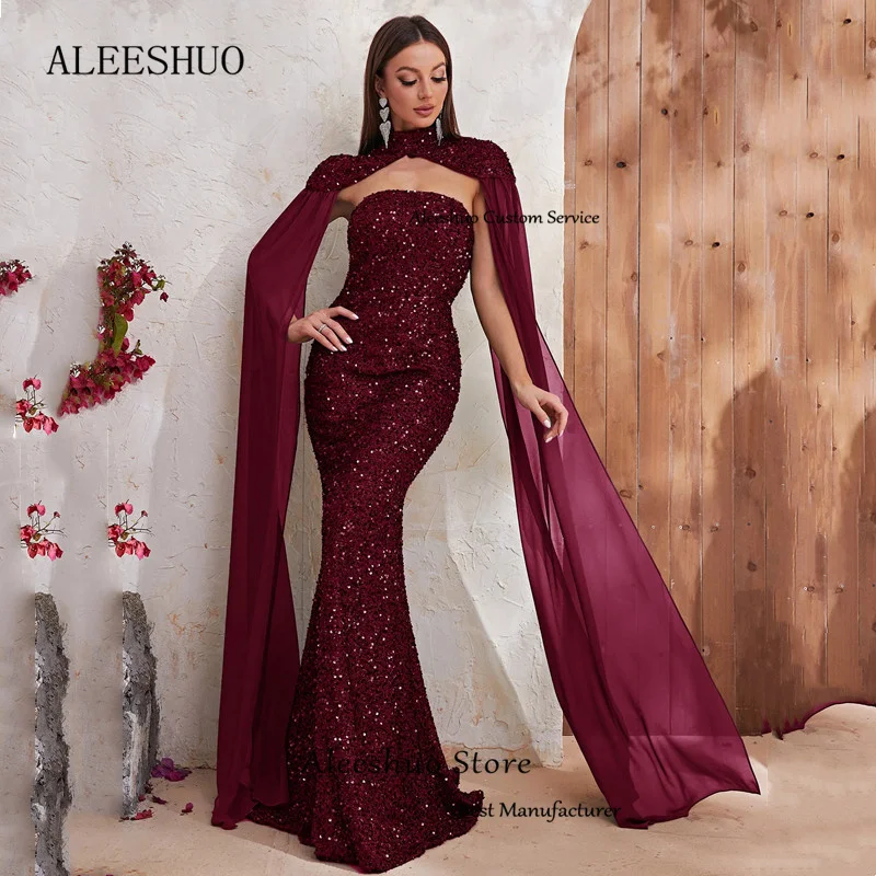 Aleeshuo Exquisite Long Prom Dress Shiny Beaded Squined Formal Strapless Tank Sleeve Evening Dress Sexy Backless Party Dress