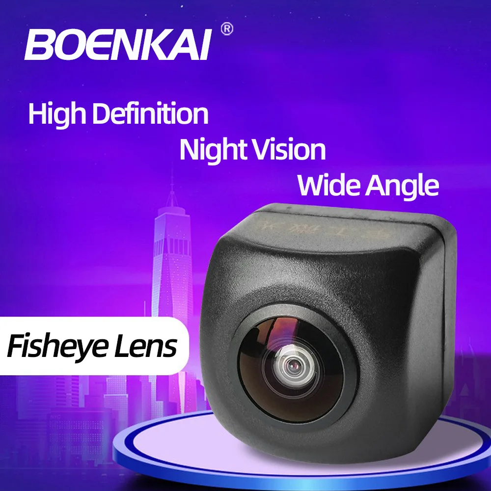 

BOENKAI Super Night Vision Vehicle Rear View Camera Car Reverse Black Fisheye Lens Waterproof RCA CVBS Wide Angle Universal