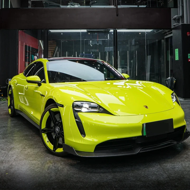 Factory Wholesale 1.52x18m Lemon Green PET Car Wrap Vinyl Color Change Self Adhesive Bubble Free Air Release Film