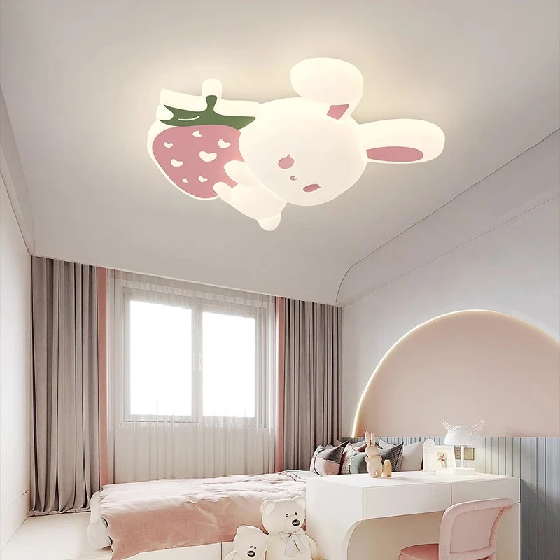 Pink Strawberry Bunny Light Cute Children's Room Ceiling Lights LED Modern Romantic Princess Room Girl Boy Bedroom Ceiling Lamps