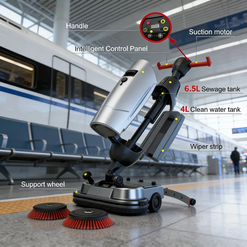 Walk Behind Floor Scrubber 20 Inch 1200W Power Automatic Scrubber Dryer for Warehouse Concrete Floor Industrial Cleaning