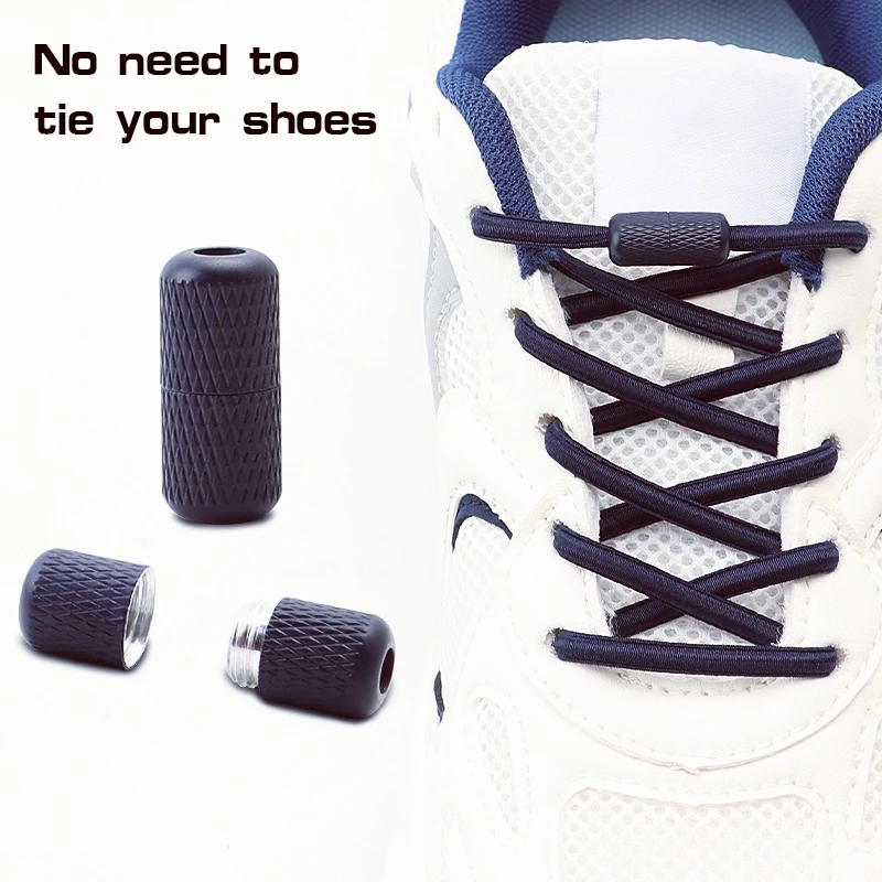 1Pair Metal Capsule Buckle Shoelace Round Elastic Laces Without Ties Sneakers Basketball No Tie Shoe Laces Shoes Accessories