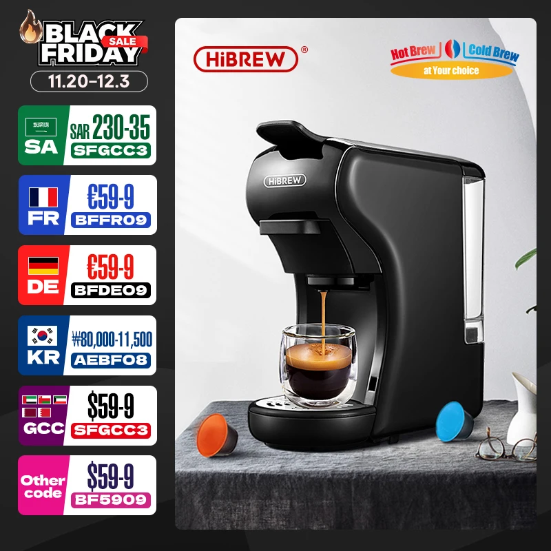 Hibrew máquina de café 19 bar 4 em 1 quente e frio cápsula múltipla espresso cafeteira pod cafeteira dolce leite nexpresso em pó h1a