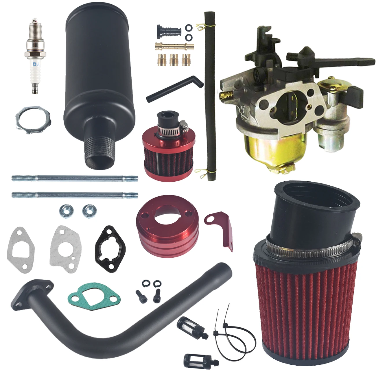 Red Carburetor Adapter Exhaust Pipe Muffler Kit For Non-Hemi Predator 212cc 196cc 6.5Hp Mini Bike Go Kart