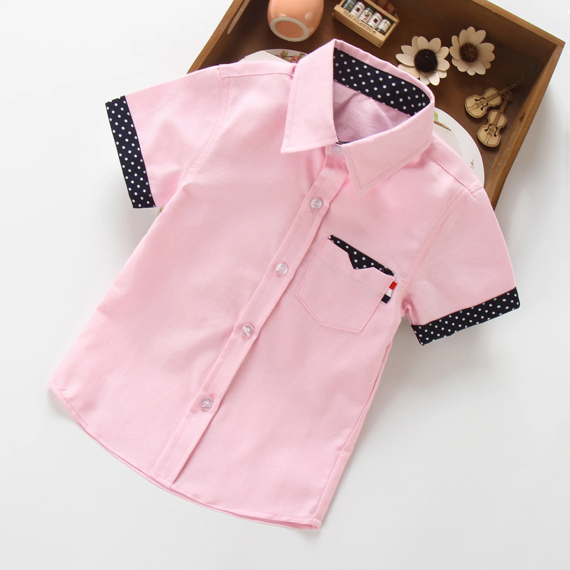 2024 Hot Sale Children Shirts Fashion Solid Cotton Short-sleeved Boys Shirts For 2-14Age kids Blouses clothes Baby Shirts Tops