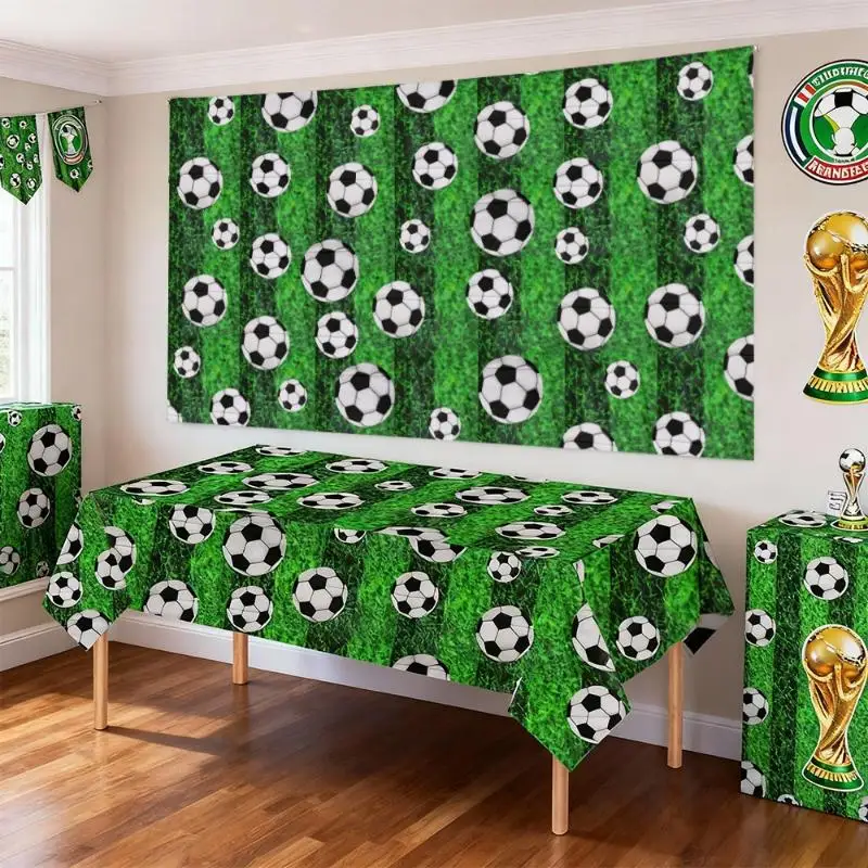 【HG】Soccer Themed Green Disposable Tablecloth Football Field Striped Tablecloth Boys' Birthday Party Single Party Outdoor Event