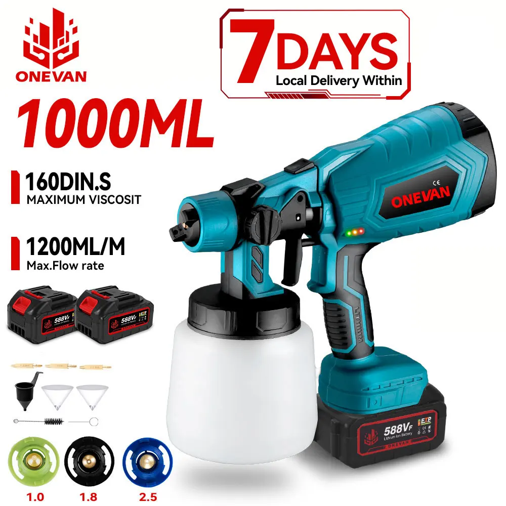 

ONEVAN 1000ML Cordless Electric Spray Gun Portable Rechargeable Printing Furniture Sprayer Power Tool For Makita 18V Battery Pin