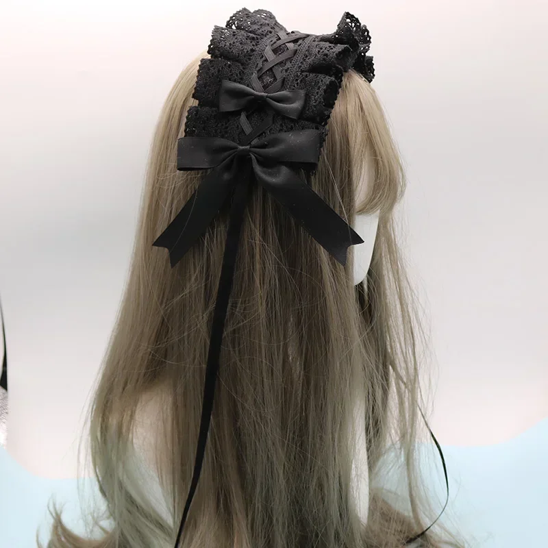 Gothic Bowknot süßes Haar Reifen Anime Maid Cosplay Stirnband Lolita Spitze Blume Kopf bedeckung Zubehör Drops hipping