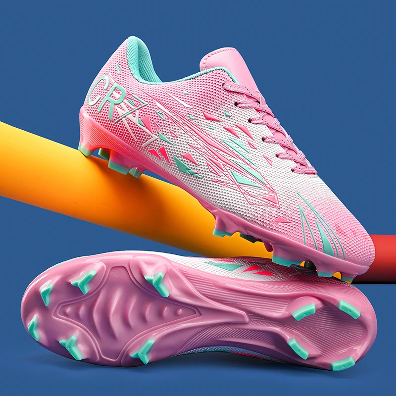 

Fashion Pink Football Shoes For Men Women Futsal Sneakers Professional FG/TF Men's Soccer Shoes Outdoor Non-slip Training Shoes