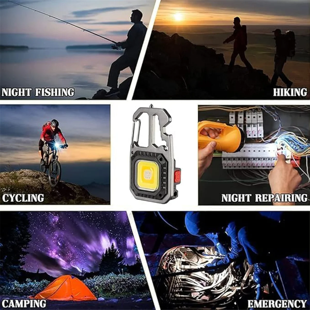 

SZSC Keychain Working Rechargeable Flashlight, 4-in-1 Screwdriver Wrench 1 Bottle Opener 1 Window Opener for Camping