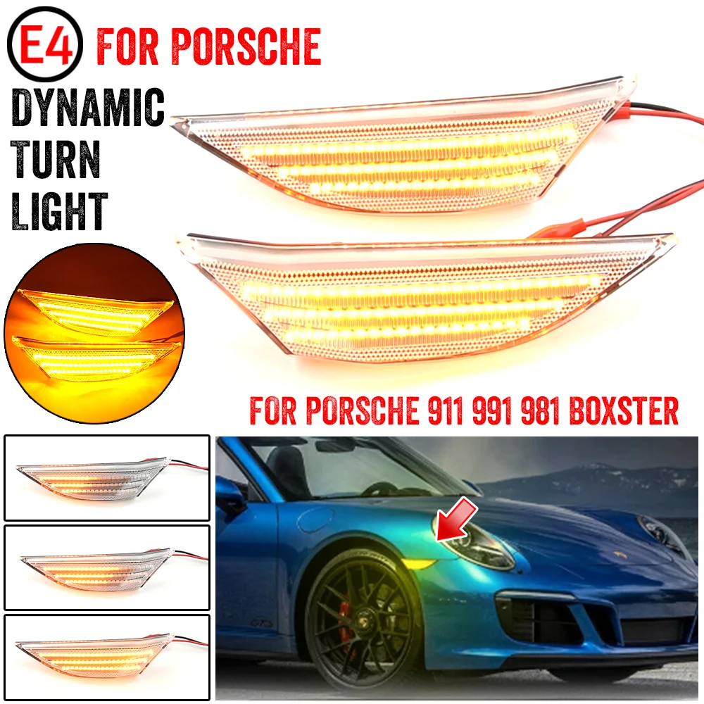 

2Pcs For Porsche 991 Carrera S 4 4S GTS Turbo Cayman Boxster 981 718 Dynamic LED Turn Signal Side Marker Light Repeater Lamp