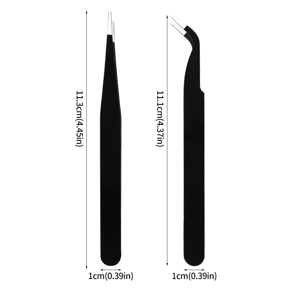 1/2Pcs Fake Eyelash/Nail Art Tweezers Stainless Steel Straight/Elbow PickUp Sticker&Rhinestone Tweezers for Makeup Manicure Tool