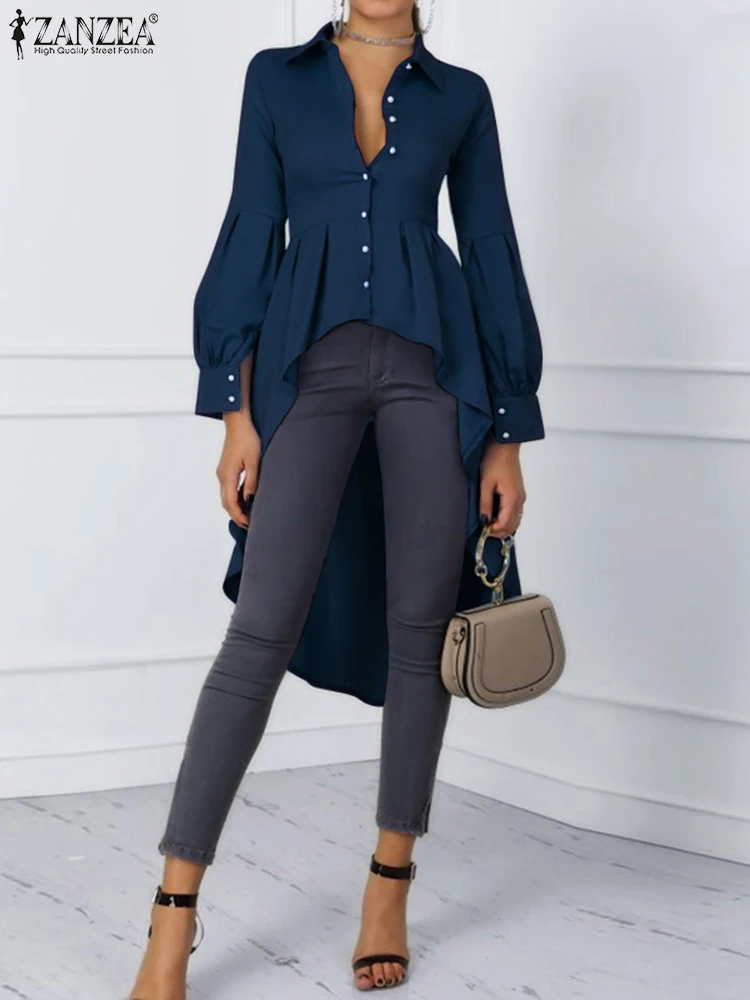 

ZANZEA Stlyish Asymmetrical Shirts Women Autumn Blouses 2025 Fashion Long Sleeve Button Up Blusas High Low OL Work Tops Femme