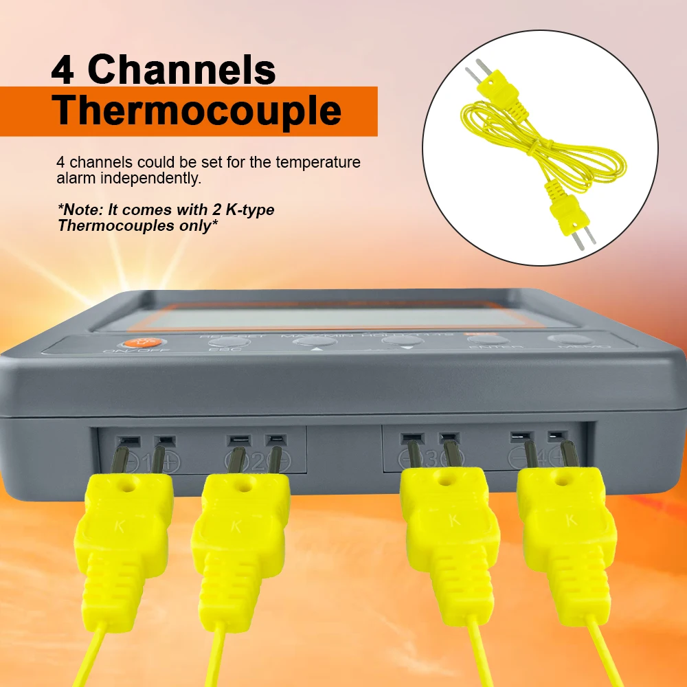 Thermocouple numérique de type K à 4 canaux -200 ~ 1370 ° C avec enregistreur de carte SD rétro-éclairage bleu affichage LCD en temps réel