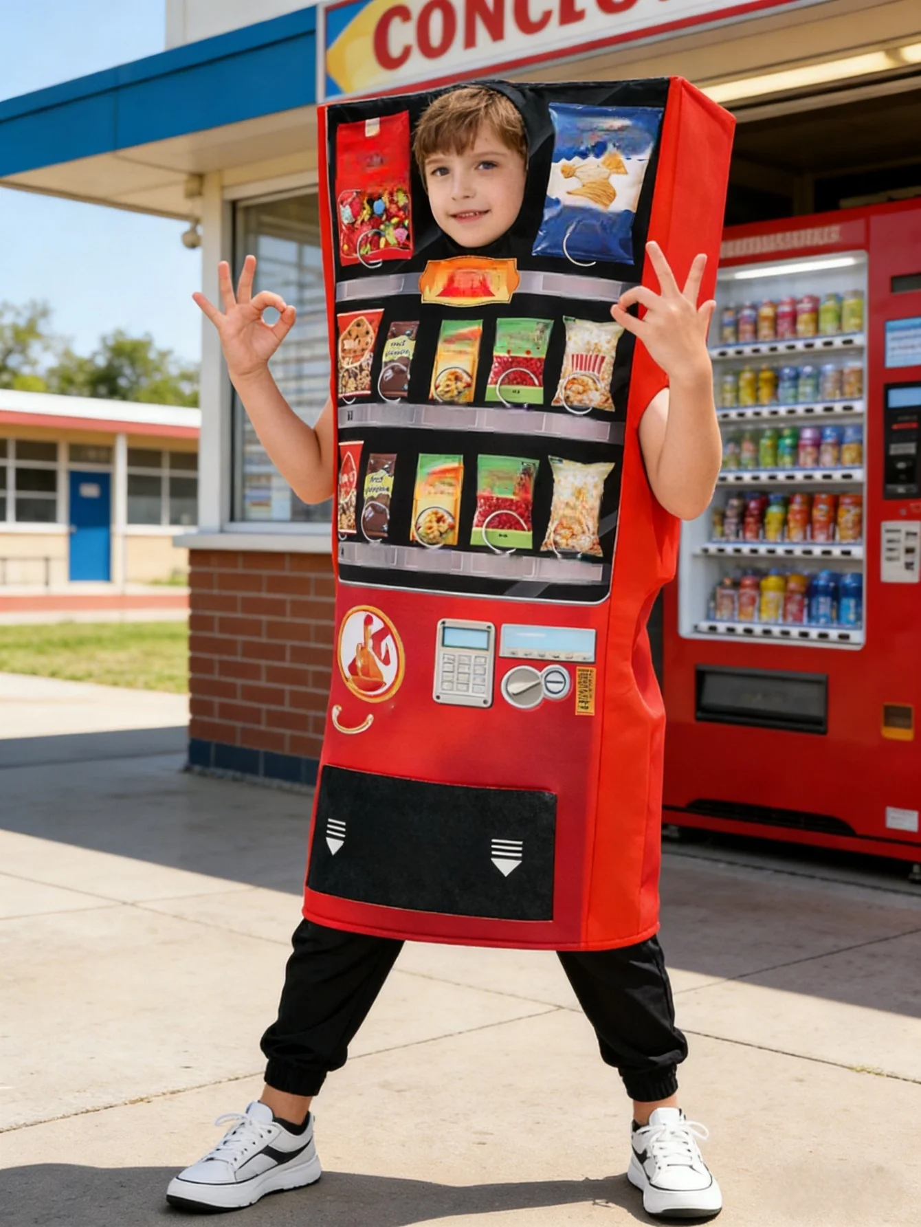 

1 Piece of Boys' Vending Machine Costume Jumpsuit, with Vending Machine Pattern Print, Unique Design, Boys' Halloween Party Costume, Christmas and Various Holiday Performance Outfits