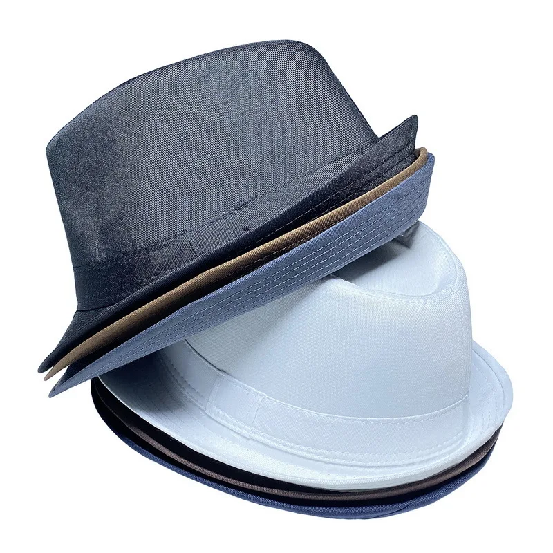 Men\'s Hat Woven Plain Sunshade Hat Casual Bucket Beach Sun White Wedding Black Cloth Jazz HatFedoras