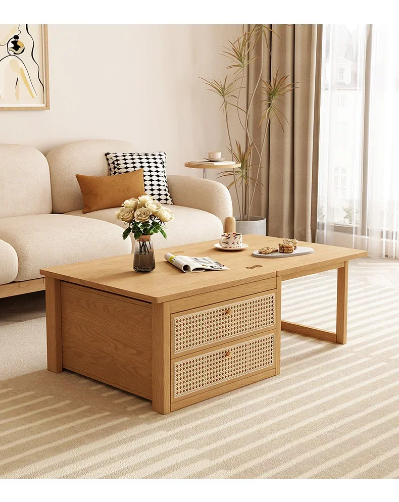 A Folding Tea Table Small Apartment Modern Simple Solid Wood Lifting Tea Table Dual-purpose Multi-functional Tea Table Combinati