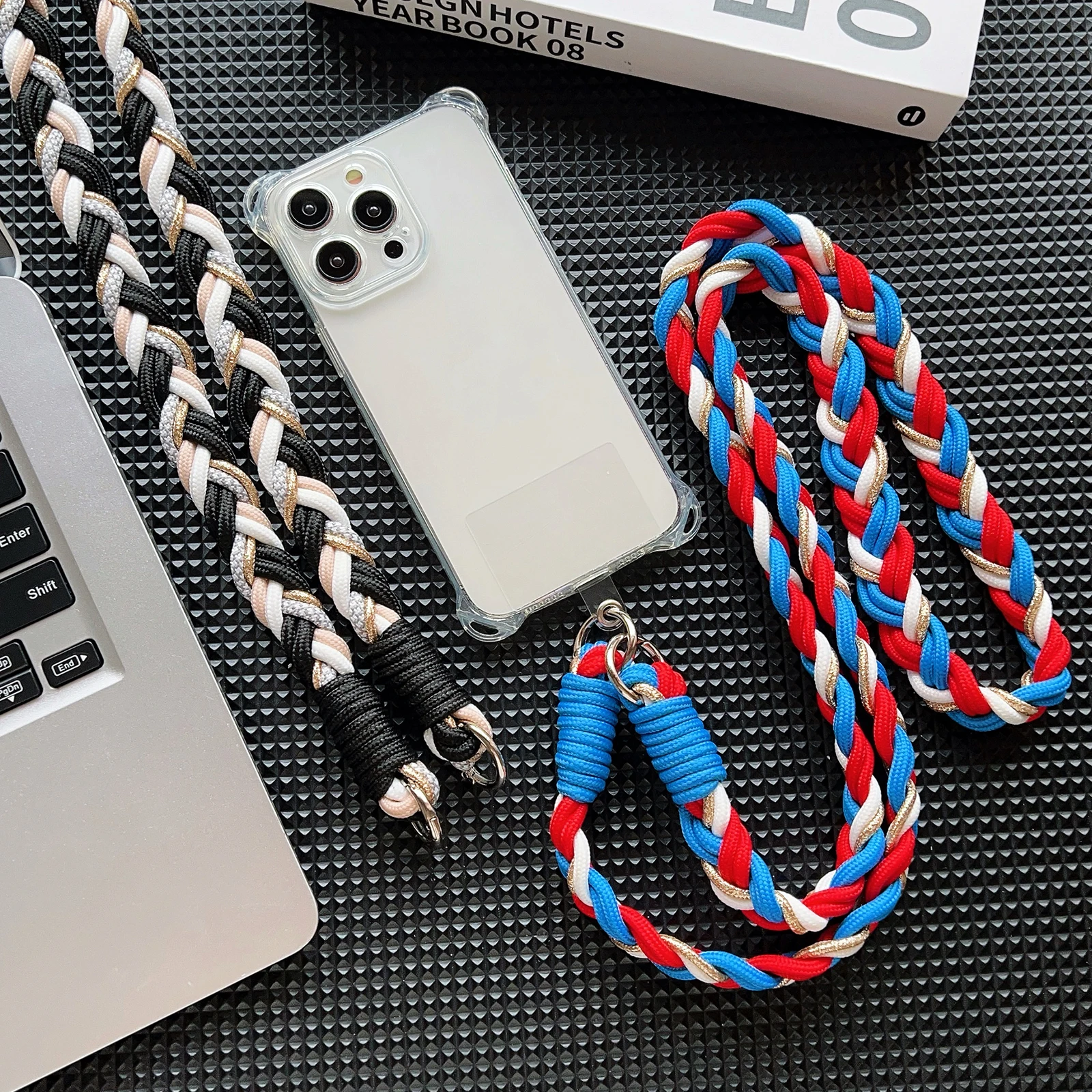 

New Upgraded Six Strands Woven Mobile Phone Universal Lanyard High-End Diagonal Long Rope Gold Ribbon Lanyard