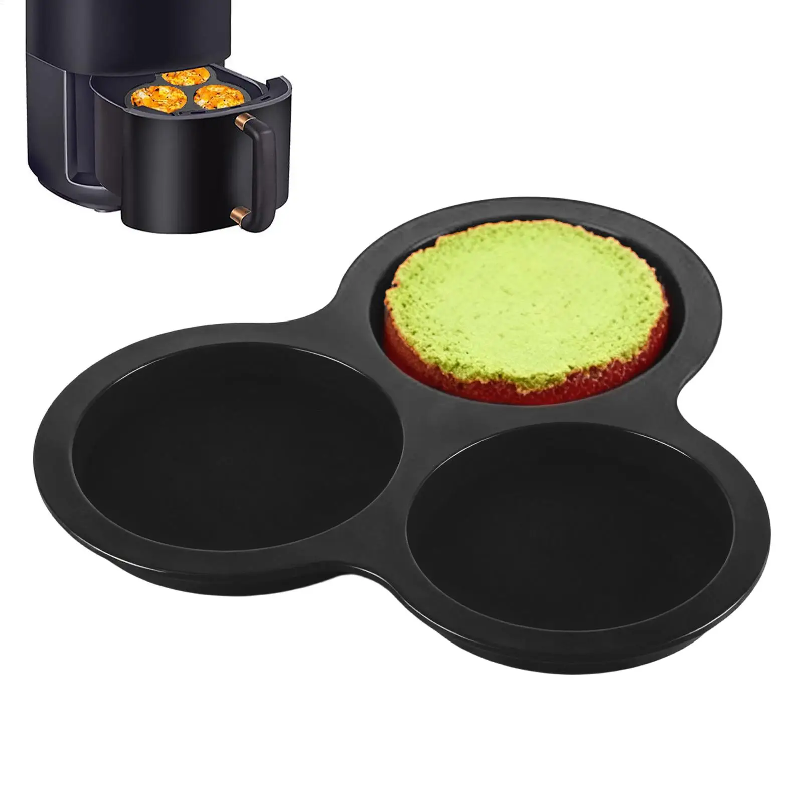 Eierform für Heißluftfritteuse, 3-fach Eierform, Silikon-Heißluftfritteuse-Becher für kleine Kuchen, Puddings, Hamburger, Frühstückssandwich-Patties