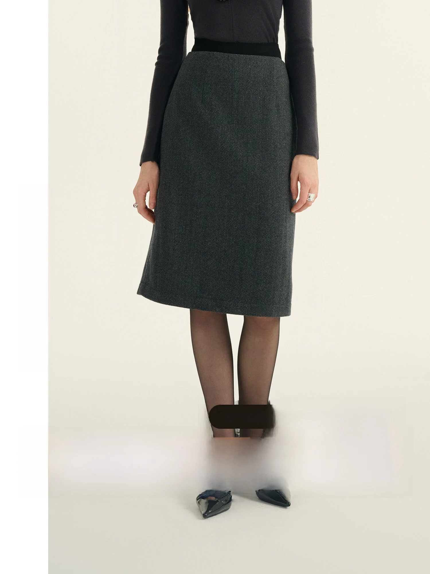 since Then Grey Woolen High Waist Straight Cut Midi Skirt Women's Fashion Autumn Commute Dress Elegant Simple Color 