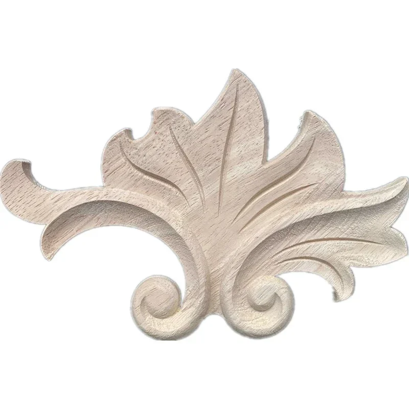 Floral Wood Carved Decor Appliques Onlay Frame Natural Wooden Figurines Crafts Furniture Woodcarving Decorative Carved Unpainted