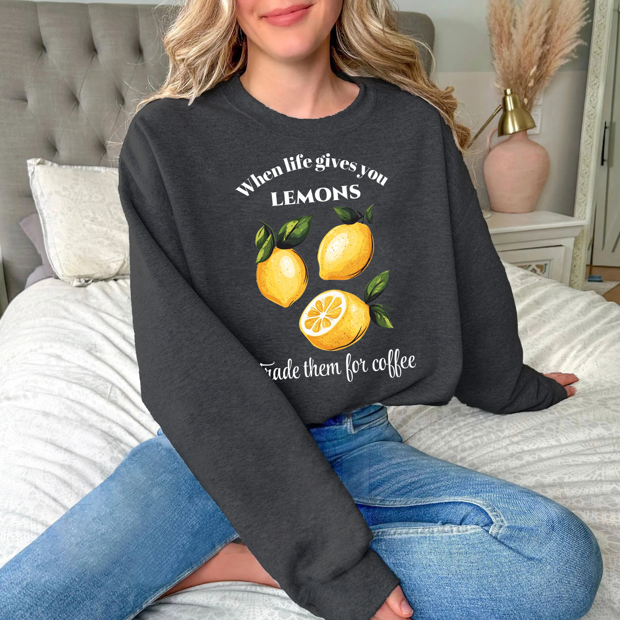 عندما تعطيك الحياة الليمون طباعة المرأة البلوفرات الصوف ملابس عصرية فضفاضة ملابس كاجوال الخريف س الرقبة امرأة طويلة الأكمام #5