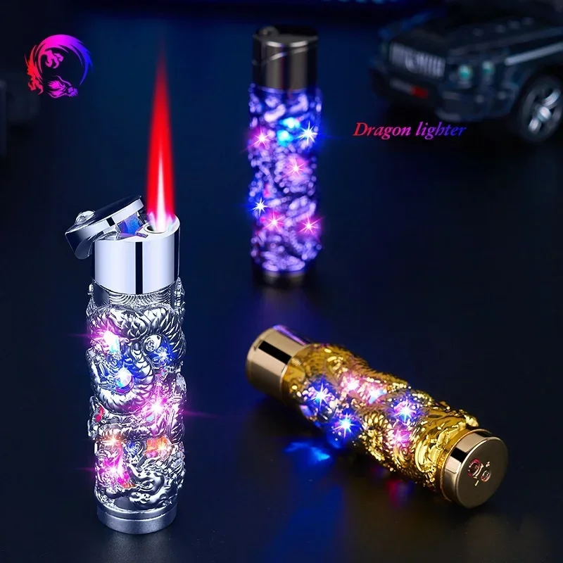 Metal Relief Lantern Inflatable Lighter Portable Windproof Butane Turbine Torch Jet Blue Flame Cigar Tool Fashionable Men's Gift view 3
