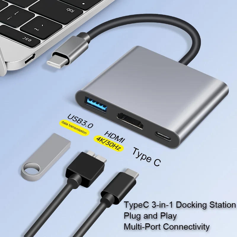 

USB-концентратор 3 в 1, USB C-HDMI-совместимый разветвитель-концентратор, совместимая с HDMI-совместимая док-станция USB3.0 для Macbook Air Converter