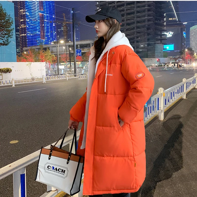 Thicken Bread Down Padded Jacket Women Outerwear Loose Hooded Warm Parka 2025 New Winter Long Down Cotton Jacket Female Overcoat