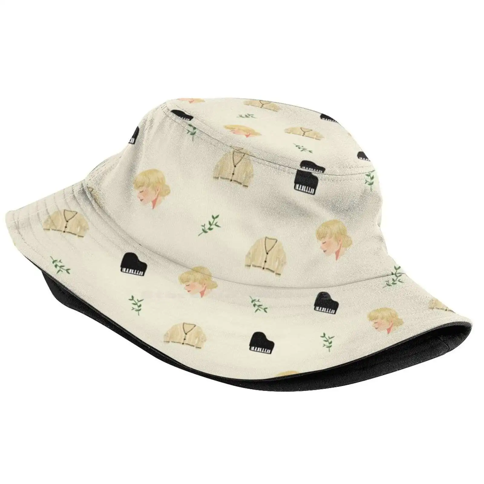 Cardigan Sun Cap Fisherman Hat Bucket Hats Cardigan Folklore Forest Piano Cozy Autumn Cute Plants Yellow Pattern