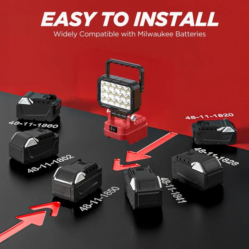 Portable Work Light Home Lighting Torch for Makita/Milwaukee 18V Lithium Batteries for Outdoor