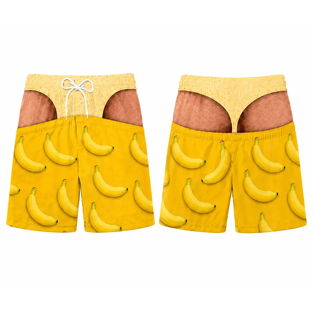 Funny Fruit 3D Print Swim Trunks Men Personality Humorous Pattern Party Casual Beach Shorts Summer Vacation Surfing Board Shorts