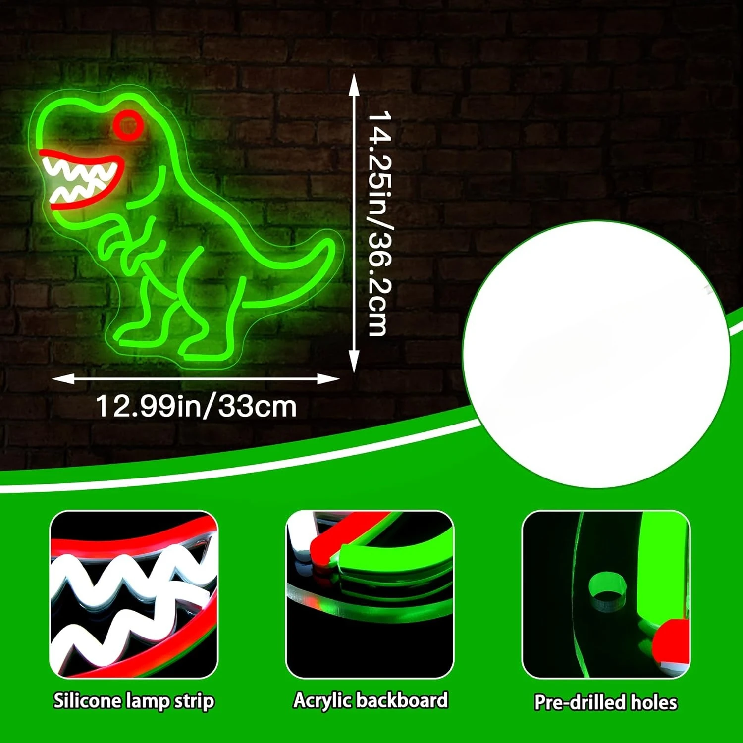 Cartoon Dinosaur Neon Sign USB Dimmable LED Neon Light for Game Room Garage Walls Party Birthday Chirstmas Gift Cartoon Light