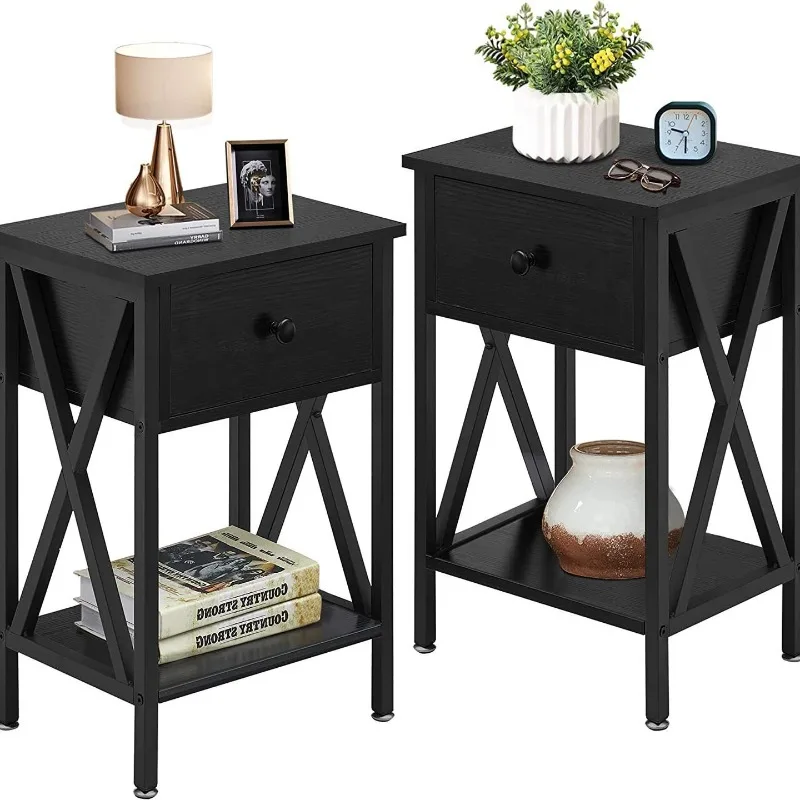 

Simple bedside table American bedside table combination iron and wood structure