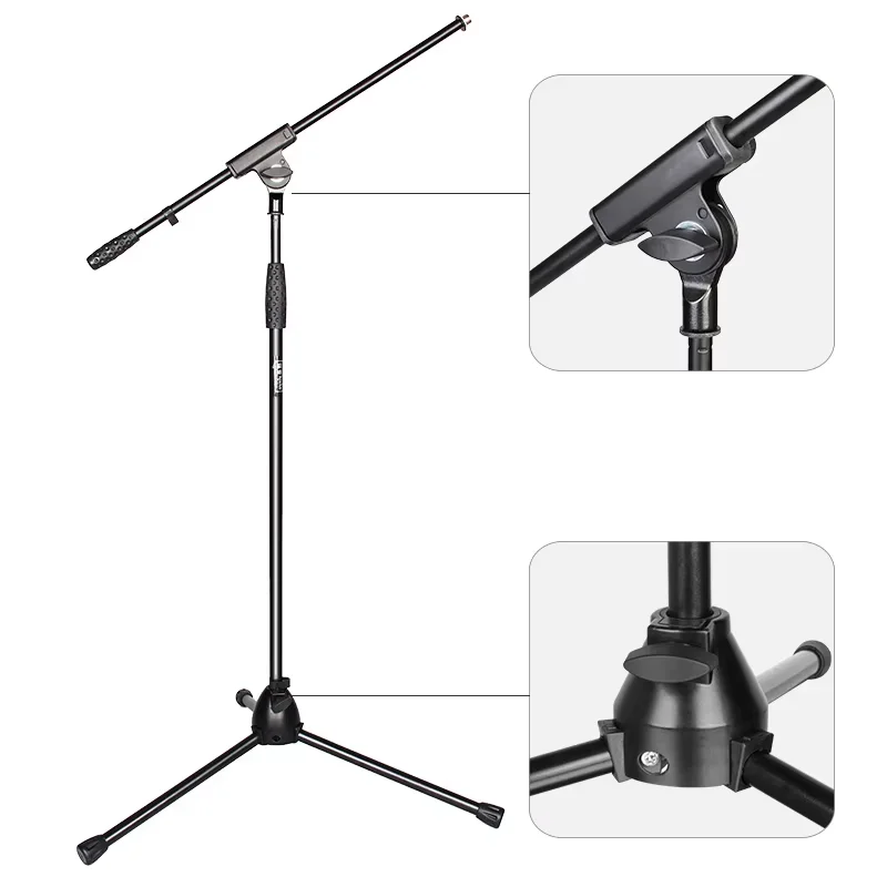 Yinyu MS002 Universal Tripod Mic Stand Single Boom 76cm Height Adj 0.9-1.65M Metal Base & Joint 3/8