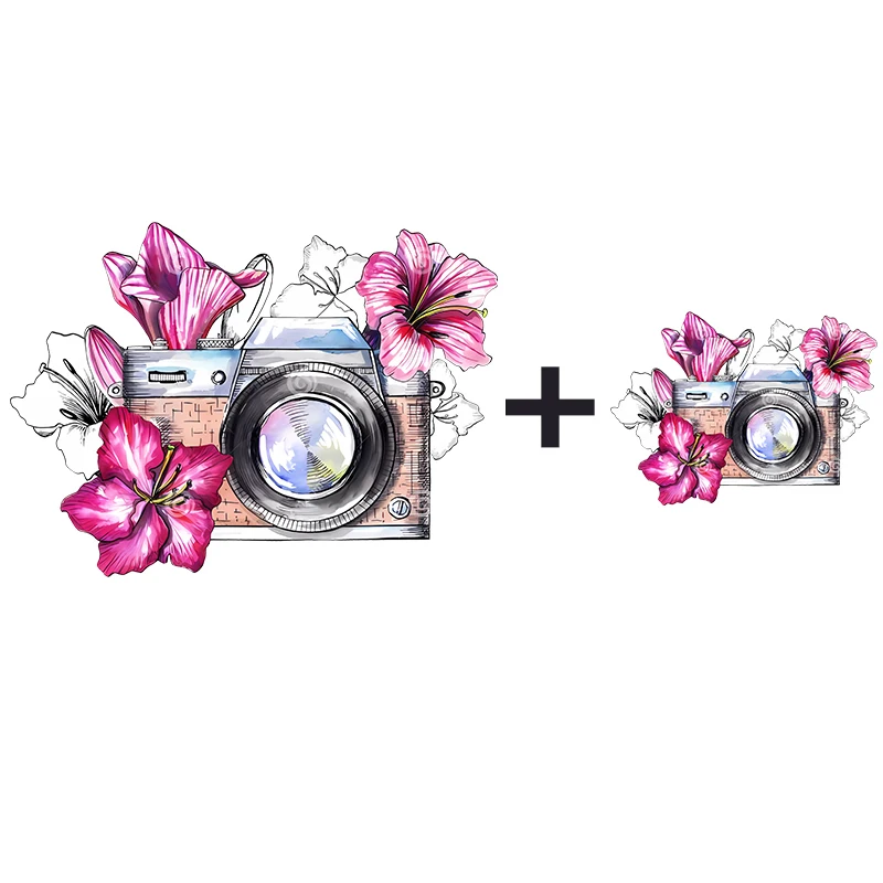 Lily Flower Camera Heat Transfer Clothes Stickers Iron On Patches Diy Heat Transfer Sticker For Shirt Decal Factory Wholesale