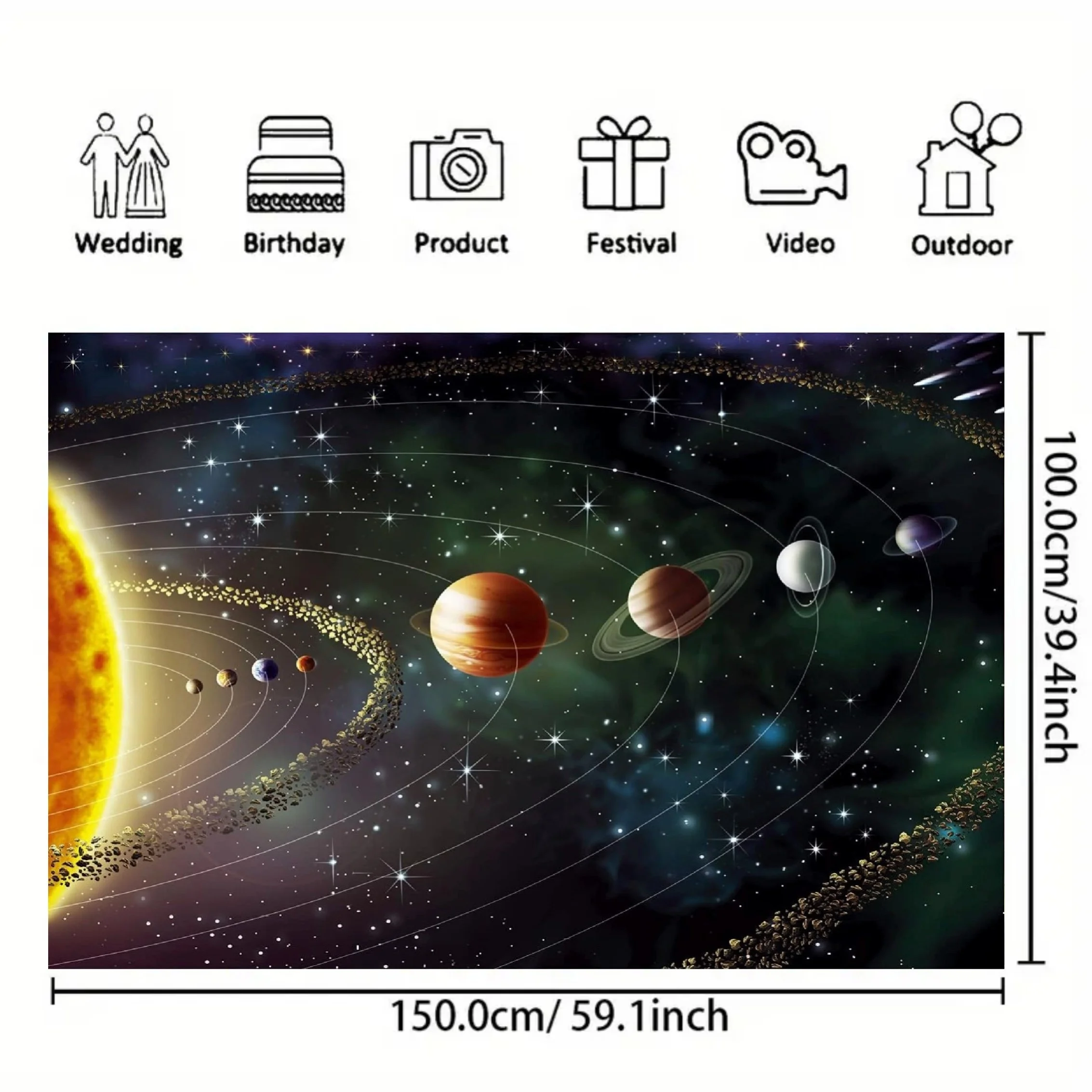 Galaxy themed background fabric - solar system and planet design, suitable for birthday parties, home decor, and photo booths