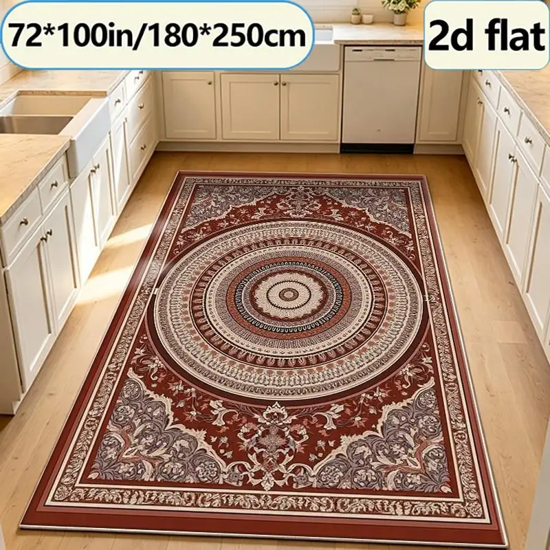 Brown-Red Vintage Round Mandala Carpet Floor Decoration Multi-Layer Circular Floral Decorative Border Non-Slip Luxury Home Floor Carpet