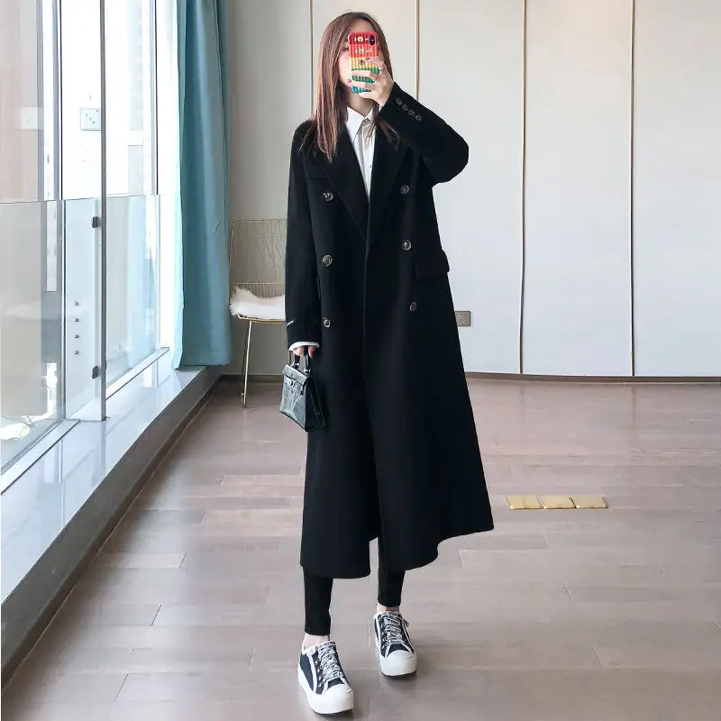 

2023 Autumn and Winter plush and thick woolen coat women's mid length knee length Korean version tall suit woolen coat trend