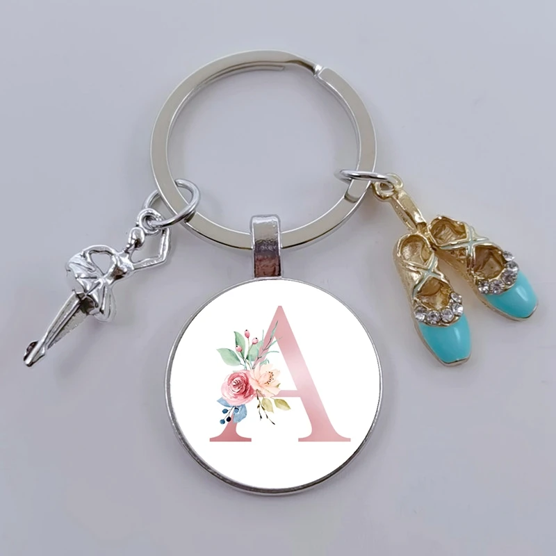 DIY Vintage Ballet Dancer Keychain Elegant Ballet Shoes A-Z Glass Art Keychain Fashion Dancer Jewelry Gift