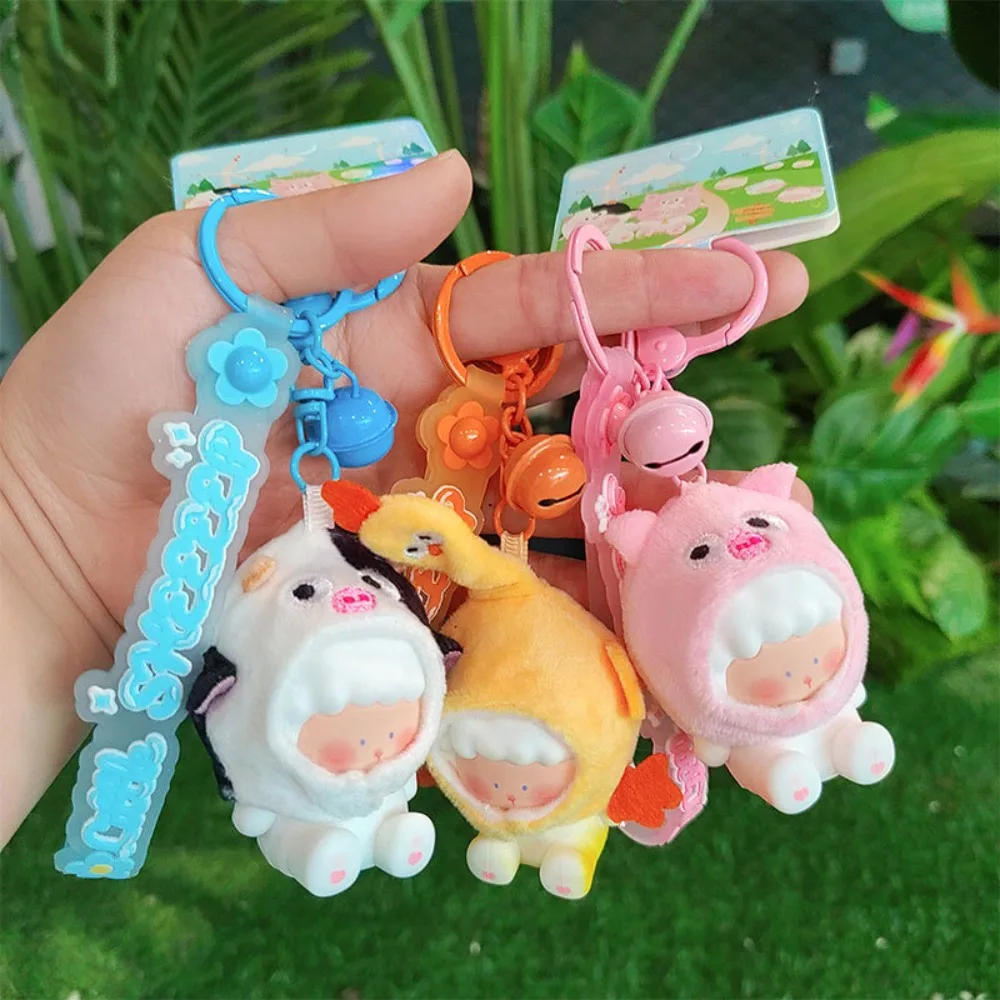 Plush Headwear Sitting Lamb Key Chain Porker Goose Cartoon White Sheep Key Ring PVC Soft Plush Sheep Keychain Women