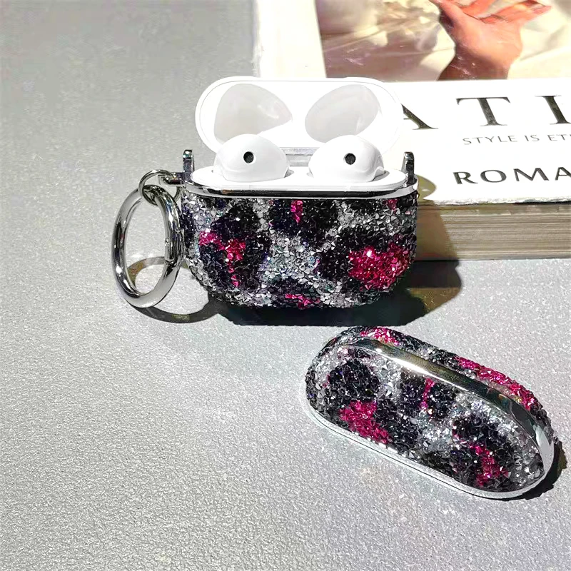 Glitter Leopard Diamond Headphone Case for Apple Airpods Pro2 Airpod 3 2 1 Deluxe Keychain Bluetooth Earphone Charging Cover