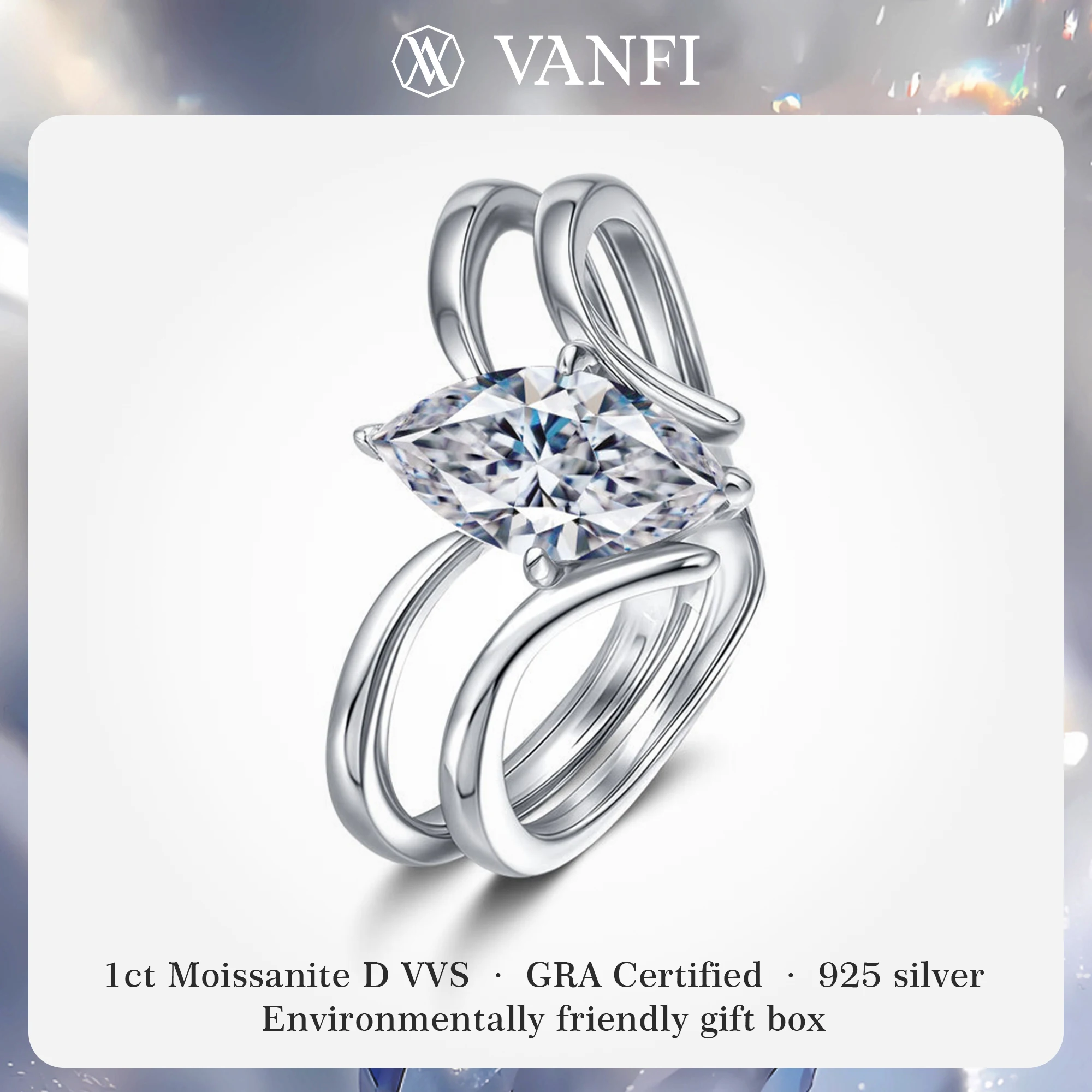 

kfvanfi 1ct moissanite women's ring s925 sterling silver plated white gold horse eye lab diamond wedding proposal party jewelry