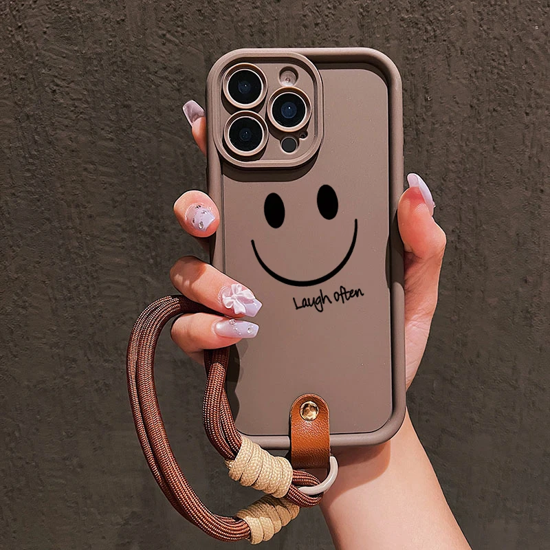 Smile Face Lanyard-Handyhülle für iPhone 12 13 14 15 16 17 ProMax 15 14 13 Pro Plus Stoßfeste Matte Silikonhülle – Detail 2