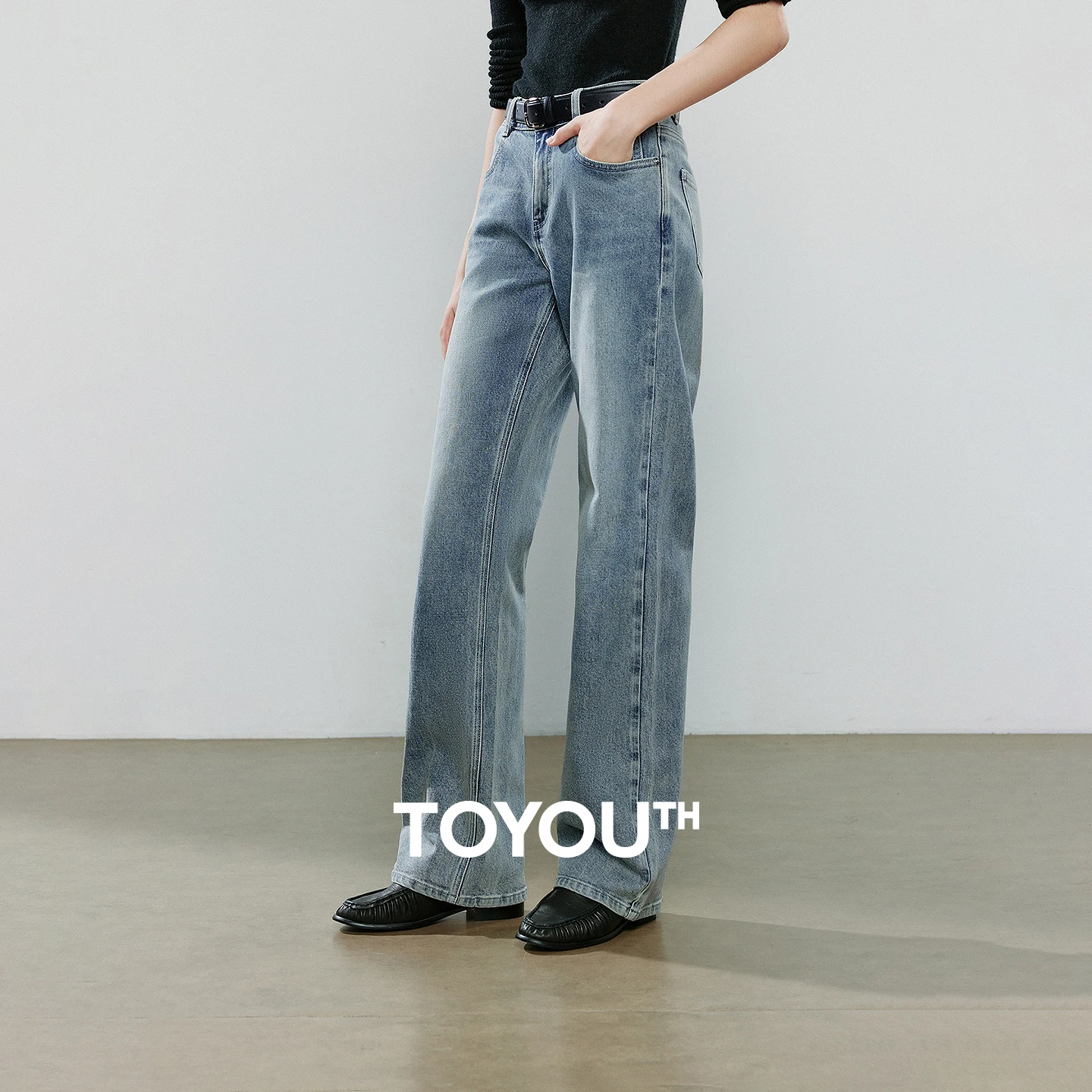 

TOYOUTH женские прямые джинсы 2025, новые зимние эластичные матовые синие джинсовые брюки со средней и низкой талией