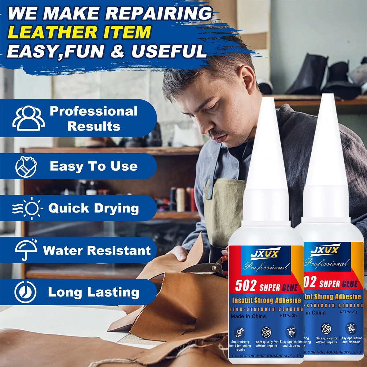 يفضل مستخدمي JXVX 502 سوبر لاصق لاصقة شفافة لاصقة الراتنج الايبوكسي للتطبيق على الجلد المطاط السيراميك الخشب أداة لاصق سائل قوي 20ml 1-5pcs. #2