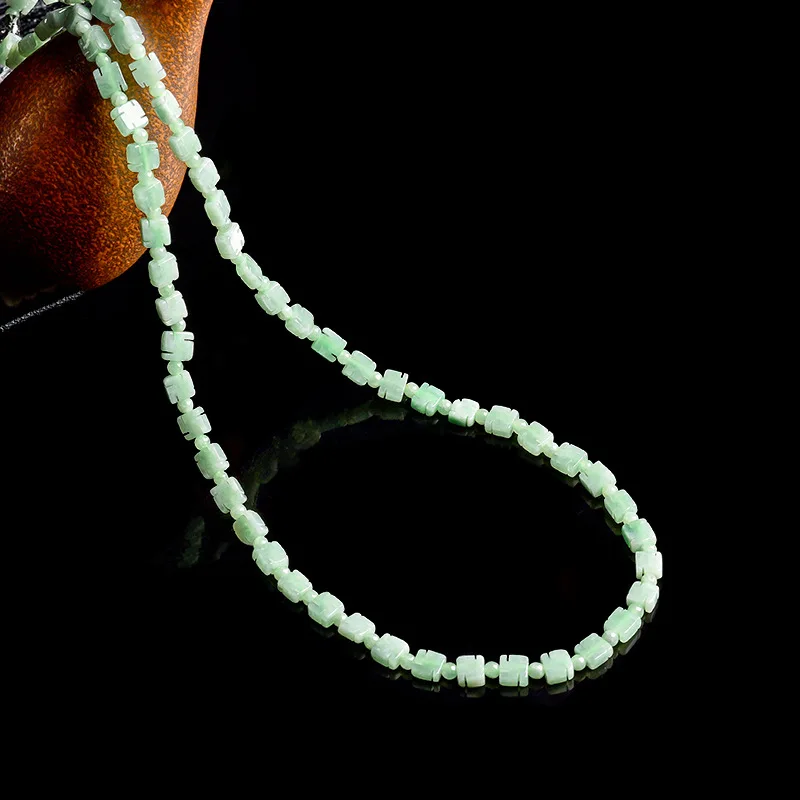 Natural Burmese A-grade Jadeite Longevity Necklace Bead Necklace Men and Women Safe Fashion Personalized Amulet Gift