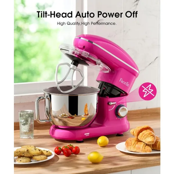 Facelle Stand Mixer, 660W 6 Speed Electric Kitchen Mixer with Pulse Button, Attachments include 6.5QT Bowl, Dishwasher Safe