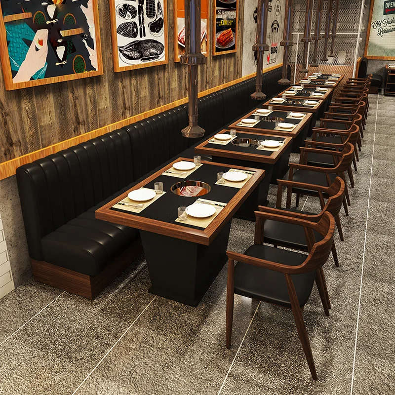 Customized Hotel Theme Restaurant Hotpot Restaurant Card Seat Restaurant Table and Chair Furniture