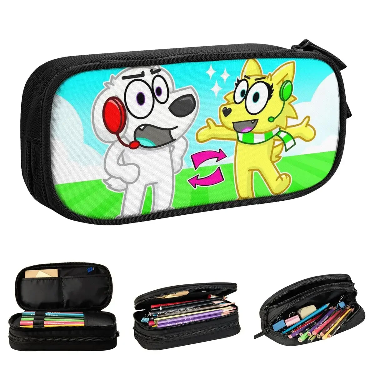 Superdog Tylers Snowi Foxs Pencil Case Cute Cartoon Pen Bag Student Large Storage School Supplies Gift Pencilcases